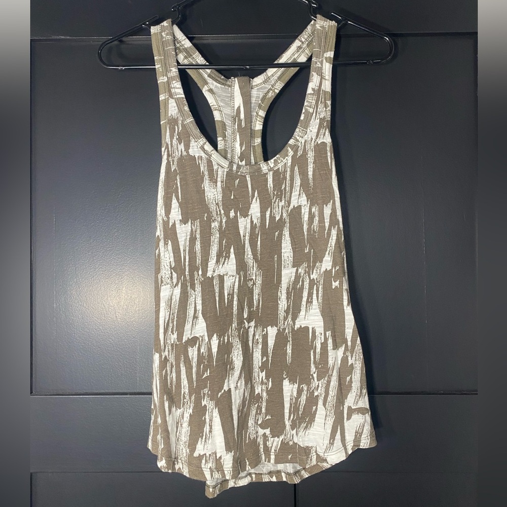 Banana Republic Taupe and White Printed Racerback Tank